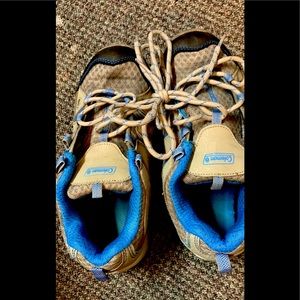 Coleman brand kids hiking shoes, blue and gray color, size 3 youth.